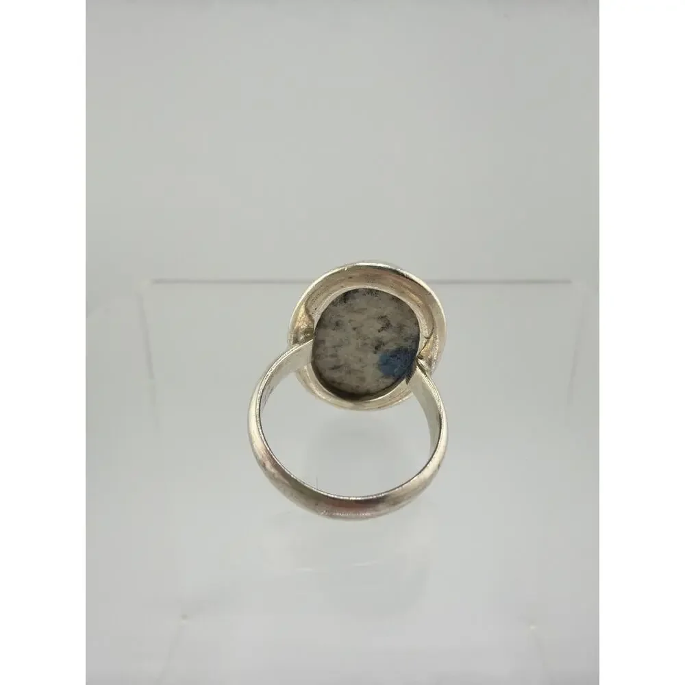 Oval K2 Jasper Azurite Granite 925 Sterling Silver Ring Size 7